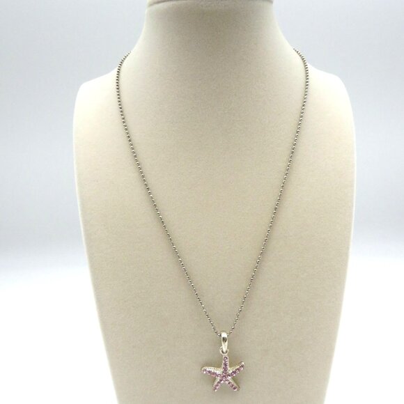 Starfish‎ Pendant Necklace Pink Crystals Silver Tone 16" Bead Chain Beach - Picture 3 of 6